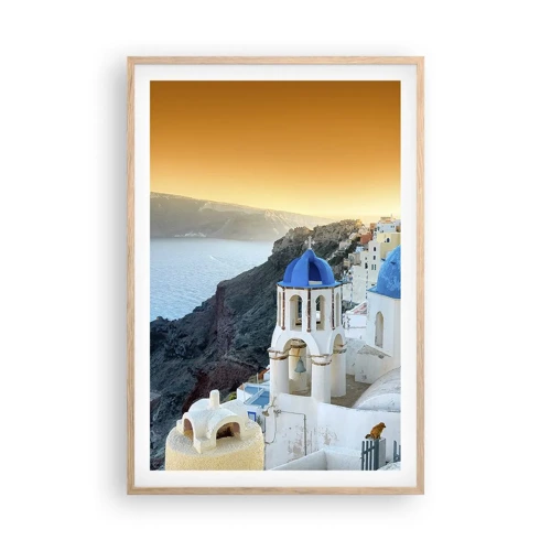 Poster in cornice rovere chiaro - Santorini: aggrappate alle rocce - 61x91 cm