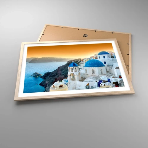 Poster in cornice rovere chiaro - Santorini: aggrappate alle rocce - 70x50 cm