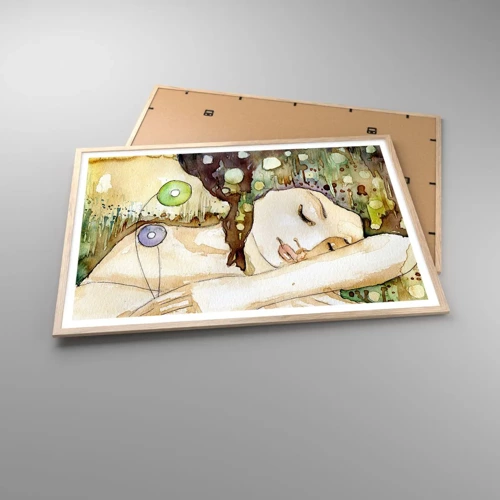 Poster in cornice rovere chiaro - Sogno smeraldo e viola - 100x70 cm