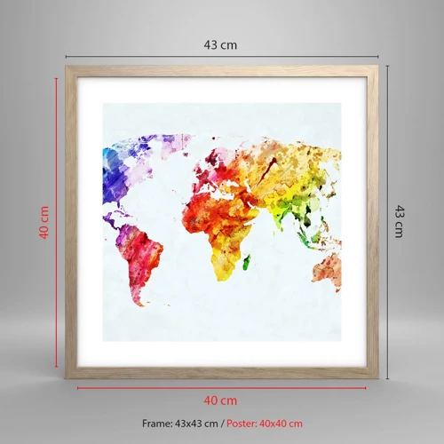 Poster in cornice rovere chiaro - Tutti i colori del mondo - 40x40 cm