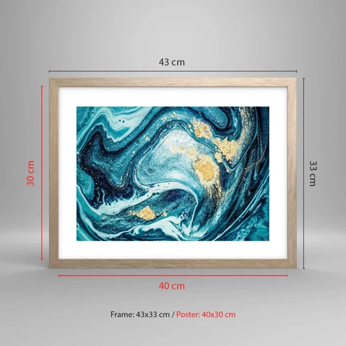 Poster in cornice rovere chiaro - Vortice blu - 40x30 cm