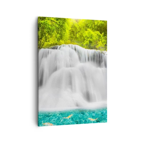 Quadro su tela - Stampe su Tela - Cascata spumeggiante dal verde all'azzurro - 50x70 cm