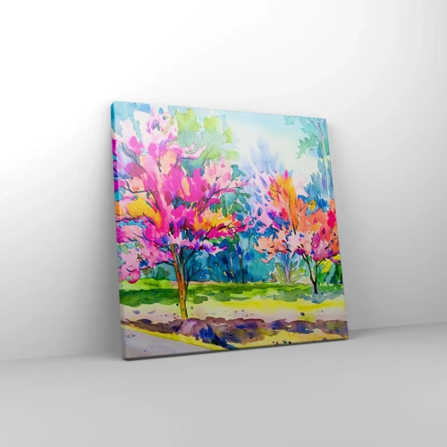Quadro su tela - Stampe su Tela - Giardino multicolore nella luce della primavera - 30x30 cm