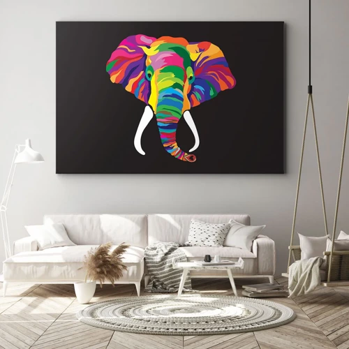 Quadro su tela - Stampe su Tela - L'elefante che faceva il bagno nell'arcobaleno - 70x50 cm