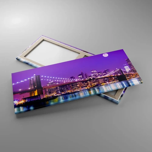 Quadro su tela - Stampe su Tela - Luce della grande città in viola - 100x40 cm