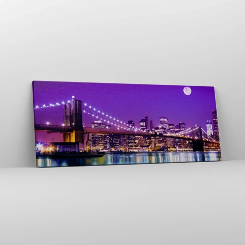 Quadro su tela - Stampe su Tela - Luce della grande città in viola - 100x40 cm