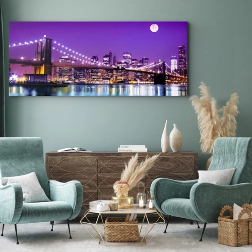 Quadro su tela - Stampe su Tela - Luce della grande città in viola - 100x40 cm