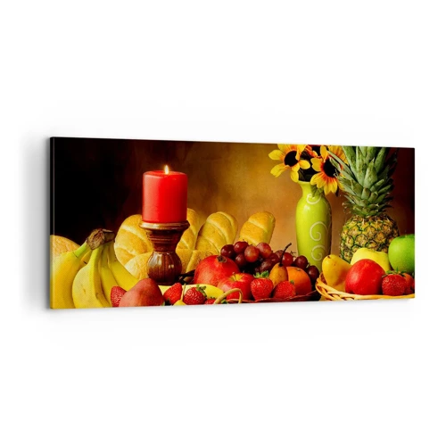 Quadro su tela - Stampe su Tela - Natura morta con pane e frutta - 100x40 cm