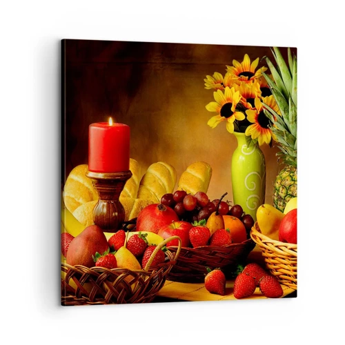 Quadro su tela - Stampe su Tela - Natura morta con pane e frutta - 60x60 cm