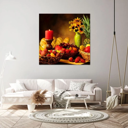 Quadro su tela - Stampe su Tela - Natura morta con pane e frutta - 60x60 cm