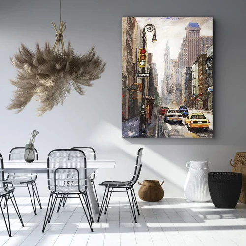 Quadro su tela - Stampe su Tela - New York: colorata anche sotto la pioggia - 45x80 cm