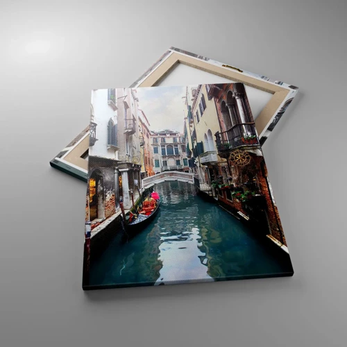 Quadro su tela - Stampe su Tela - Paesaggio veneziano con gondola e ponte - 50x70 cm