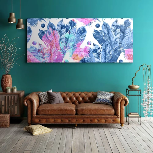 Quadro su tela - Stampe su Tela - Pennacchi in rosa e blu - 100x40 cm