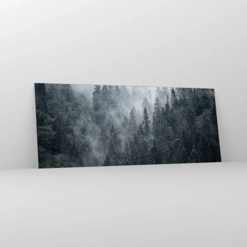 Quadro su vetro - Alba nel bosco - 100x40 cm