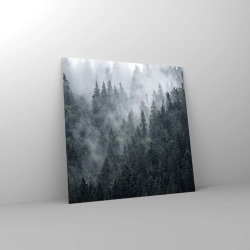 Quadro su vetro - Alba nel bosco - 50x50 cm