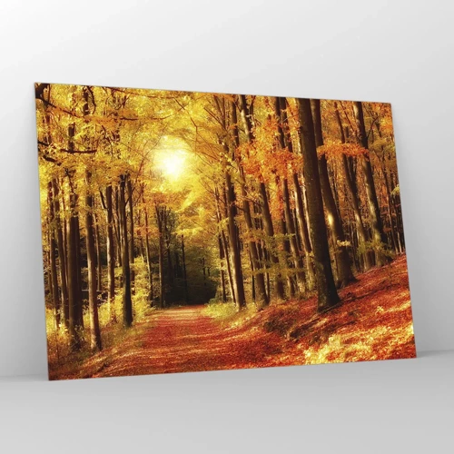 Quadro su vetro - Autunno dorato nella via nel bosco - 100x70 cm