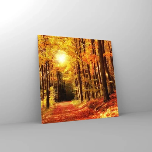 Quadro su vetro - Autunno dorato nella via nel bosco - 40x40 cm