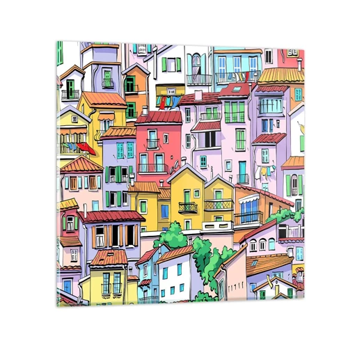 Quadro su vetro - Città allegra - 40x40 cm