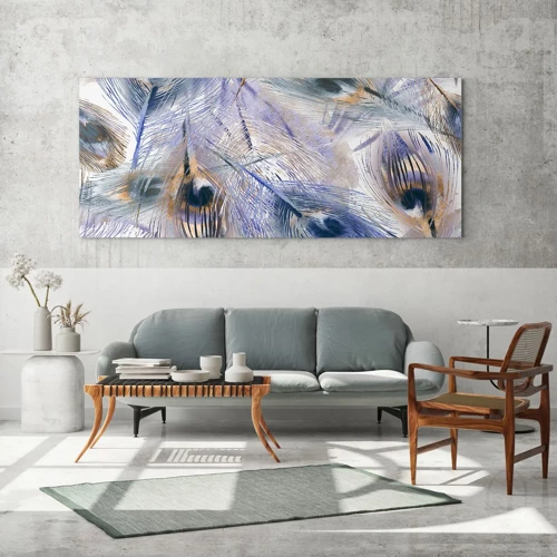 Quadro su vetro - Composizione a occhio di pavone - 100x40 cm