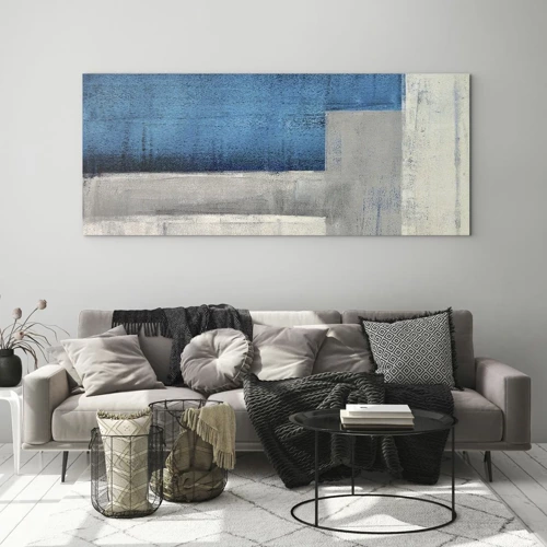 Quadro su vetro - Composizione poetica in grigio e blu - 100x40 cm