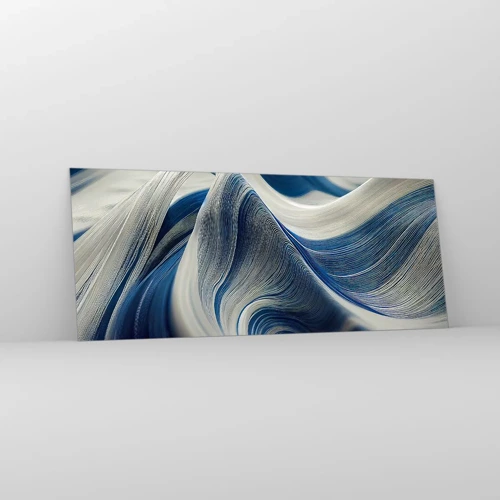 Quadro su vetro - Fluidità di blu e di bianco - 100x40 cm