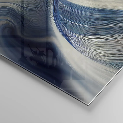 Quadro su vetro - Fluidità di blu e di bianco - 140x50 cm