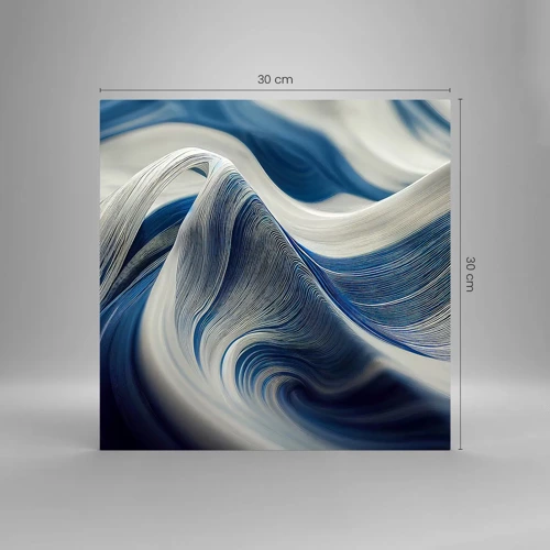 Quadro su vetro - Fluidità di blu e di bianco - 30x30 cm