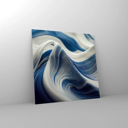 Quadro su vetro - Fluidità di blu e di bianco - 30x30 cm