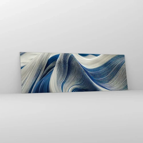 Quadro su vetro - Fluidità di blu e di bianco - 90x30 cm