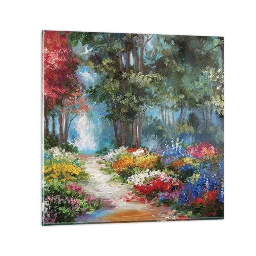 Quadro su vetro - Il giardino del bosco d'aprile - 60x60 cm