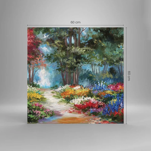 Quadro su vetro - Il giardino del bosco d'aprile - 60x60 cm