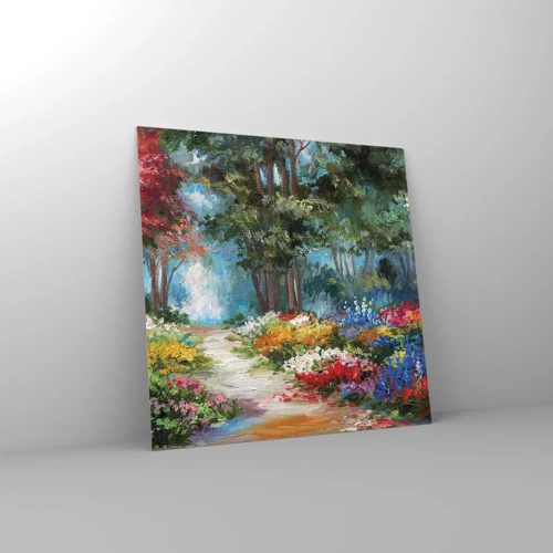 Quadro su vetro - Il giardino del bosco d'aprile - 60x60 cm