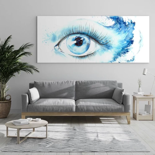 Quadro su vetro - Immergersi nell'azzurro dello sguardo - 100x40 cm