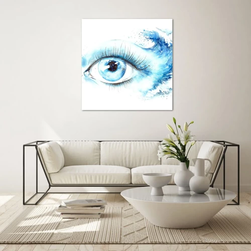 Quadro su vetro - Immergersi nell'azzurro dello sguardo - 30x30 cm