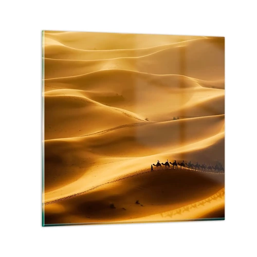 Quadro su vetro - La carovana sulle onde del deserto - 70x70 cm