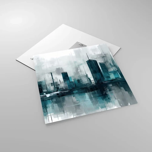 Quadro su vetro - La città al colore della pioggia - 50x50 cm