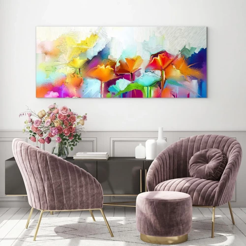 Quadro su vetro - L'arcobaleno è fiorito - 100x40 cm