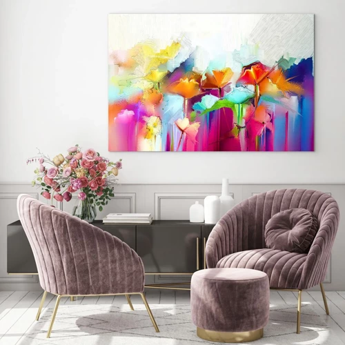 Quadro su vetro - L'arcobaleno è fiorito - 70x50 cm