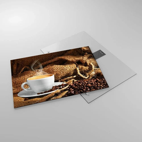 Quadro su vetro - L'odore di caffè con la schiuma del colore del miele - 70x50 cm