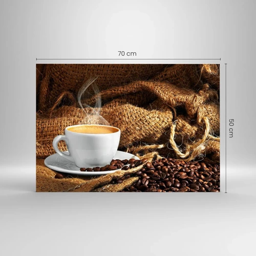 Quadro su vetro - L'odore di caffè con la schiuma del colore del miele - 70x50 cm