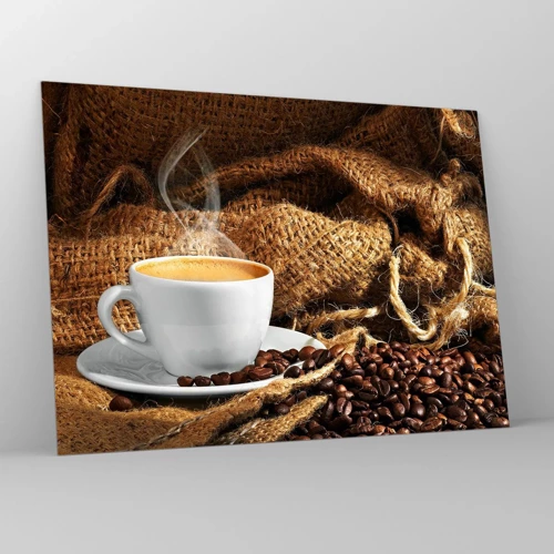 Quadro su vetro - L'odore di caffè con la schiuma del colore del miele - 70x50 cm