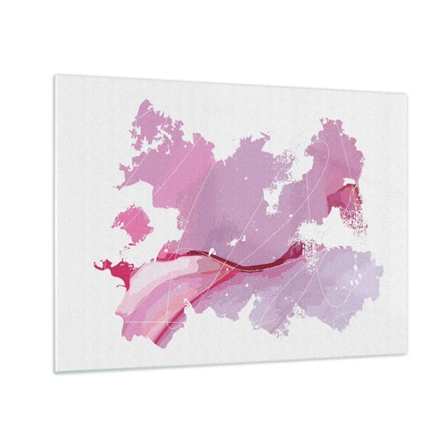 Quadro su vetro - Mappa del mondo rosa - 70x50 cm