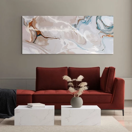 Quadro su vetro - Meandri blu sotto il bianco - 100x40 cm