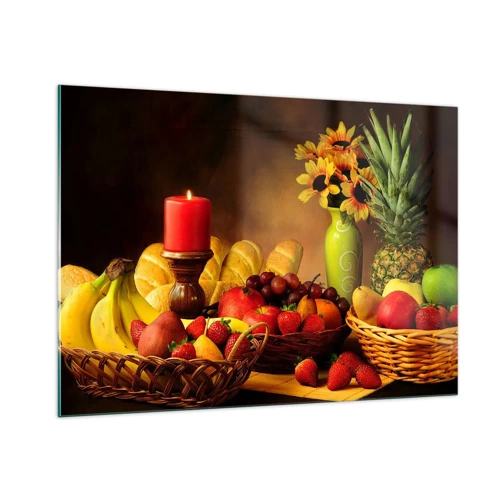 Quadro su vetro - Natura morta con pane e frutta - 100x70 cm