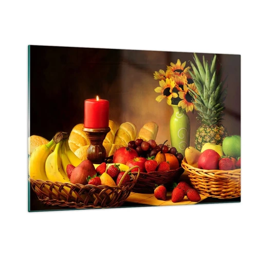 Quadro su vetro - Natura morta con pane e frutta - 120x80 cm