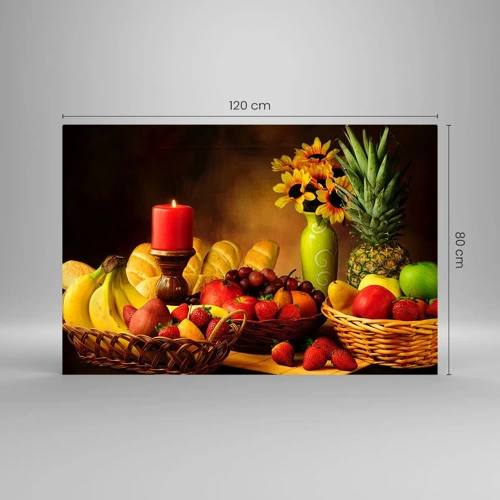 Quadro su vetro - Natura morta con pane e frutta - 120x80 cm