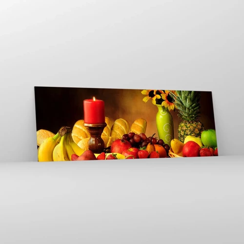 Quadro su vetro - Natura morta con pane e frutta - 140x50 cm