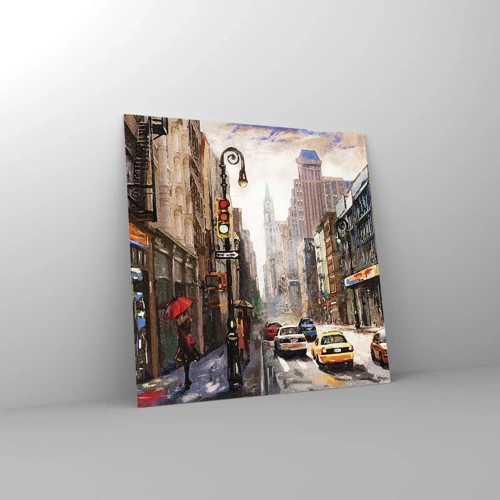 Quadro su vetro - New York: colorata anche sotto la pioggia - 40x40 cm