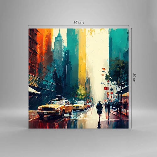 Quadro su vetro - New York: qui anche la pioggia è colorata - 30x30 cm