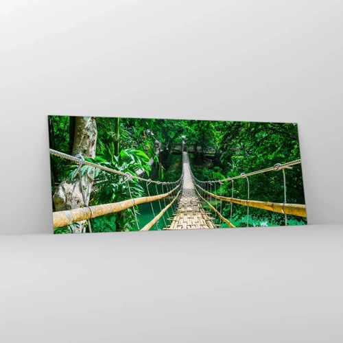 Quadro su vetro - Ponte sospeso sopra il verde - 100x40 cm